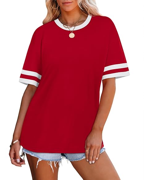 Loose Color Block Crew Neck Tee