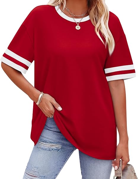 Loose Color Block Crew Neck Tee