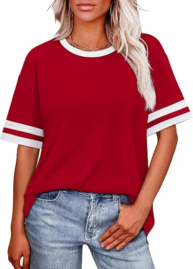 Loose Color Block Crew Neck Tee